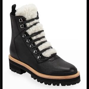 Marc Fisher Black Leather Lug Sole Boot with Shearling